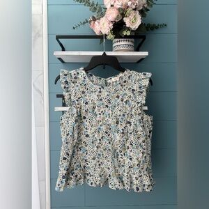 Solitaire Floral Embroidered Ruffle Sleeve Peplum Top Size Small